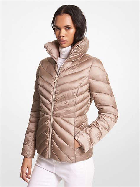 packable down hooded jacket michael michael kors|Michael Kors shiny puffer jacket.